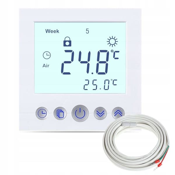 Programmerbart Termostat - ARHATREYA - Hvid LCD - 16A - Blå Baggrundsbelyst - Ekstern Sensor
