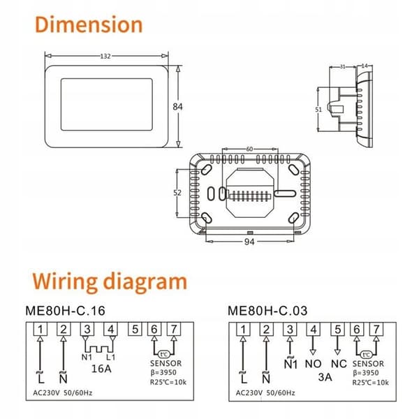 Intelligent Wi-Fi Termostat - ARHATREYA - 16A - Stemmestyring - Vejrudsigter - Programmerbar