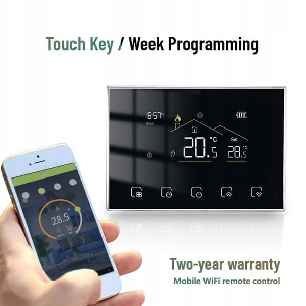 Termostat WiFi - Tuya - Zigbee - Programmérbar - Databeskyttelse - Fjernstyring