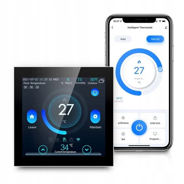 Intelligent WiFi Termostat - ARHATREYA - Tuya - Kompatibel med Google Home - LCD Touchskærm - Programbar