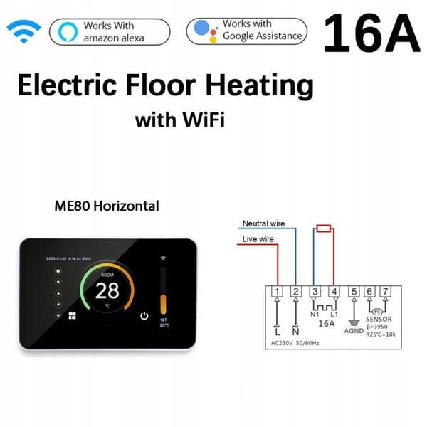 Intelligent Termostat - ARHATREYA - 16A - WiFi - Berøringsskærm - Programmérbar