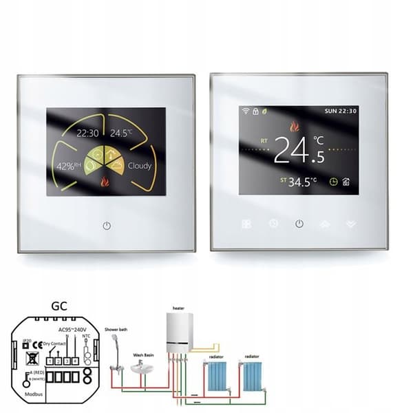 Termostat WiFi - ARHATREYA - BHT-2002 GCLW - Programmerbar - Hvid/Sort - Præcision ±0,5 °C