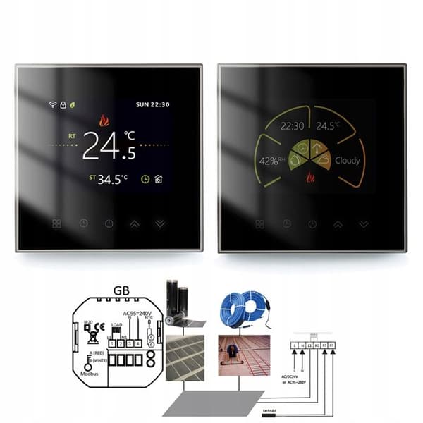 Intelligent Wi-Fi Termostat - ARHATREYA - BHT 2002 GBLW - Programmerbar - Sort/Hvid - Elektrisk