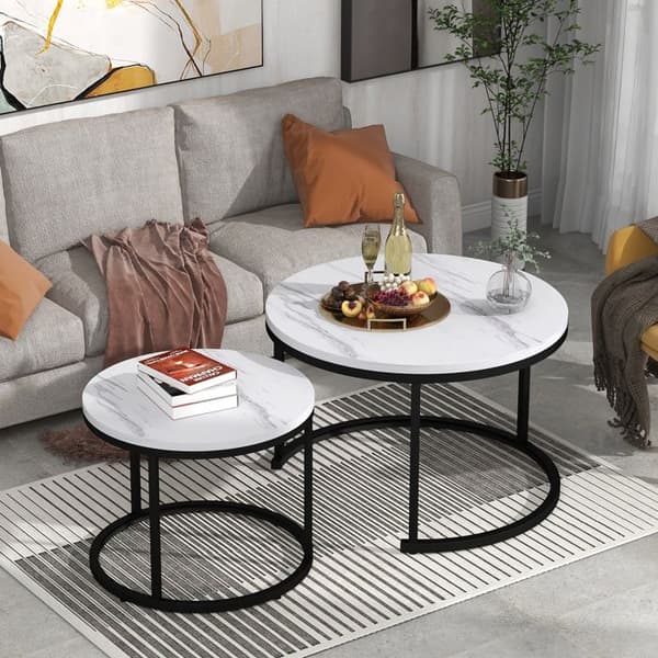 Rund Kaffeebord - ARHATREYA - Set med 2 - MDF - Träytelse - Modern Design