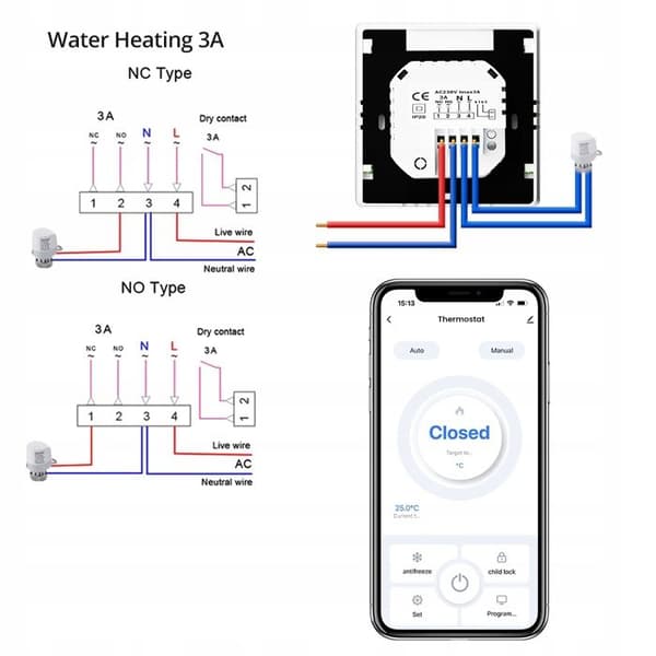 Termostat WiFi Intelligent - ARHATREYA - 3A - Kompatibel med Alexa/Google - Gulvvarme - Programmerbar