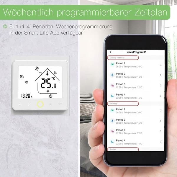Termostat Zigbee - ARHATREYA - Programmérbar - Hvid - 5A Vand/Gas - IP20
