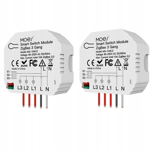 Modul Smart Switch Zigbee - MOES - 3 Kanaler - Stemmestyring - Pakke med 2 Stykker