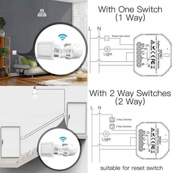 Zigbee-switchmodul - MOES - Zigbee 3.0 - Kompatibel med Alexa & Google Home - Sæt af 2 - Stemmestyring