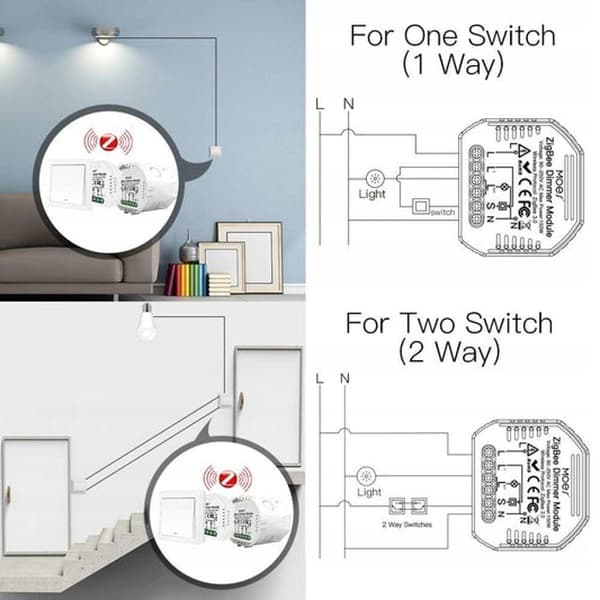 Modul Smart Switch Zigbee - MOES - 3 Kanaler - Stemmestyring - Pakke med 2 Stykker