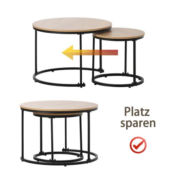 Rund Kaffebord - ARHATREYA - Sæt af 2 - MDF - Egetræ Udseende - Multifunktionel