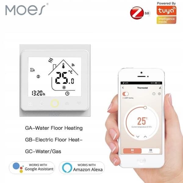 Termostat Zigbee - ARHATREYA - Tuya - Kompatibel med Alexa og Google Home - Gulvvarme - Programmerbar