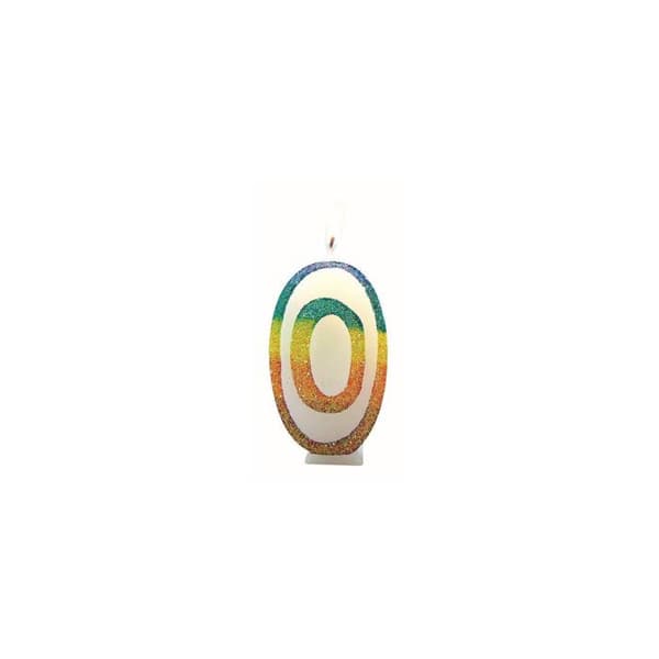 Bokstavslys - Siffra 0 - Glittrande regnbåge - Höjd 8 cm - Bredd 4 cm