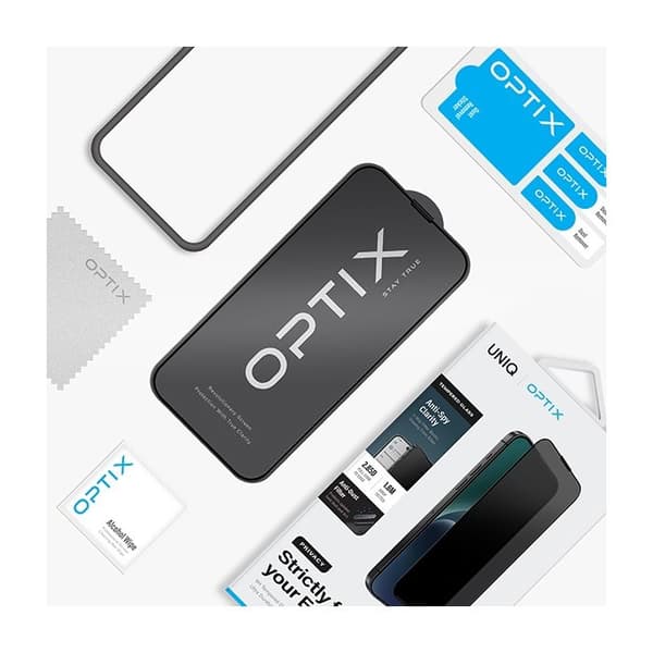 Härdat glas - UNIQ - iPhone 15 Pro Max - Optix Privacy - Med applicator - Antispionage