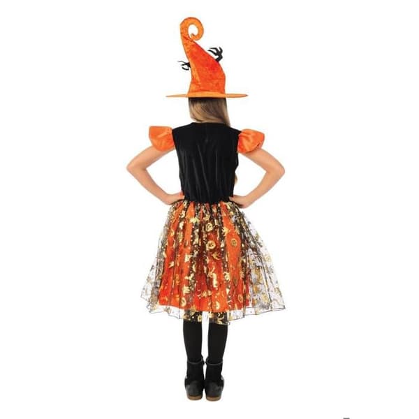 Kostym Barn - LITEN CLOWN - Häxa Pumpa Flicka - Orange - 5-6 år - Polyester
