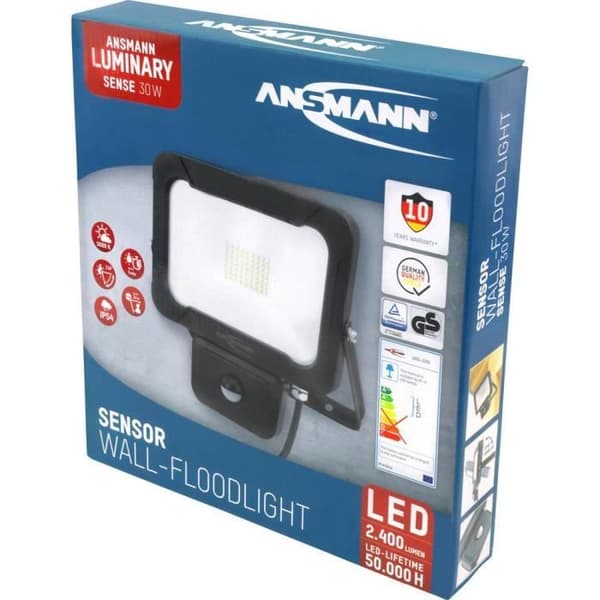 ANSMANN WFL2400S LED väggspotlight - LED 30W Neutral vit - Med PIR-sensor - Utomhus