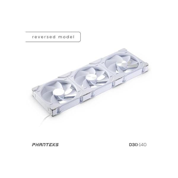 Chassi-fläktar - Phanteks - D30 PWM - Omvänd luftflöde - D-RGB - 3-pack - 140mm - Vit