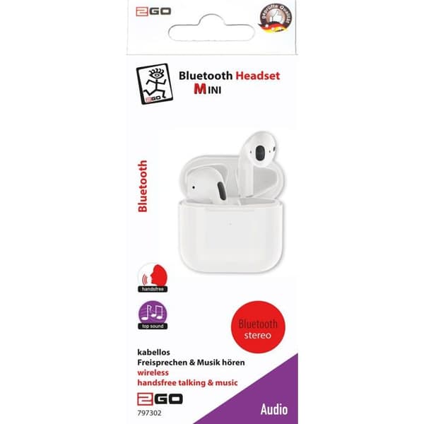 Bluetooth In-ear hörlurar - 2GO - TWS Mini - Vit - Automatisk Anslutning