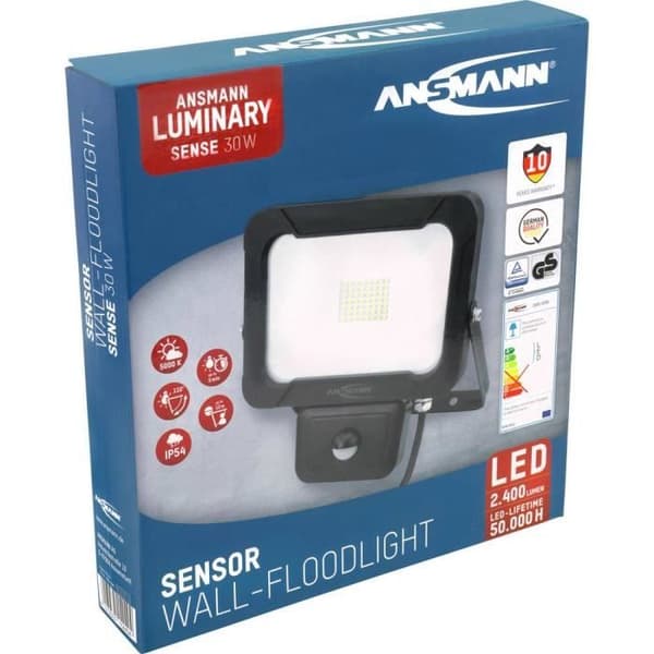 ANSMANN WFL2400S LED väggspotlight - LED 30W Neutral vit - Med PIR-sensor - Utomhus