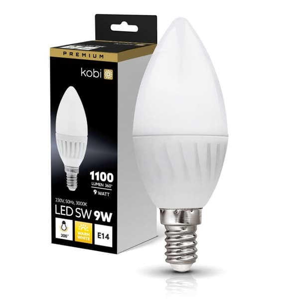 LED-pære 9W E-14 3000K KOBI