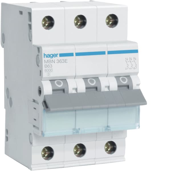 Automatsikring Icn=6000A 3P B 63A MCB HAGER
