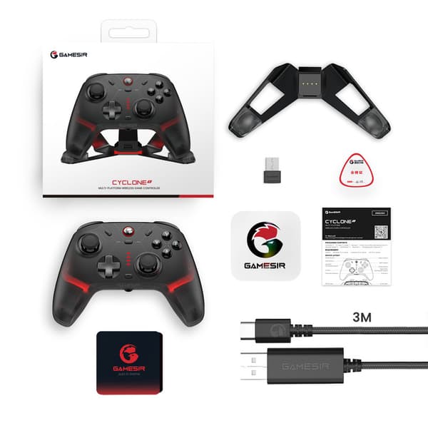 GameSir Cyclone 2 spilcontroller, triple mode-forbindelse, kompatibel med PC/Steam/Android/iOS/Switch, TMR magnetisk joystick, 3 triggertilstande, RGB-belysning - sort, sæt, 70% ny.