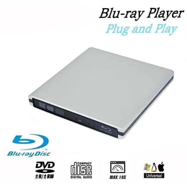 Ekstern 3D USB 3.0 Blu-ray DVD-spiller, bærbar Blu-ray DVD CD RW-brenner, CD-stativ for MacBook OS, Windows 7, 8, 10, Linux