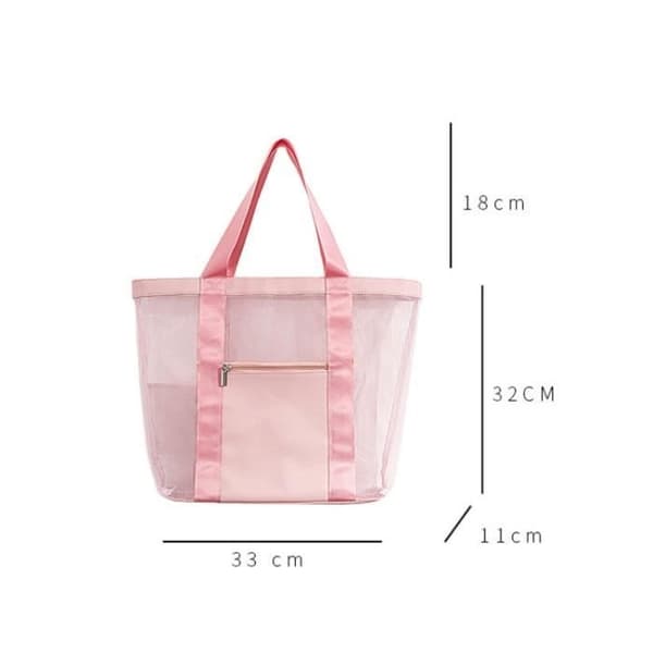 Strandtaske - Noname - Sammenfoldelig - Nylonnet - Lyserød - 33x11x32cm