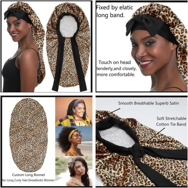 Nattmössa - Satin - Leopardmönster - Resår - Bekväm - Hårskydd