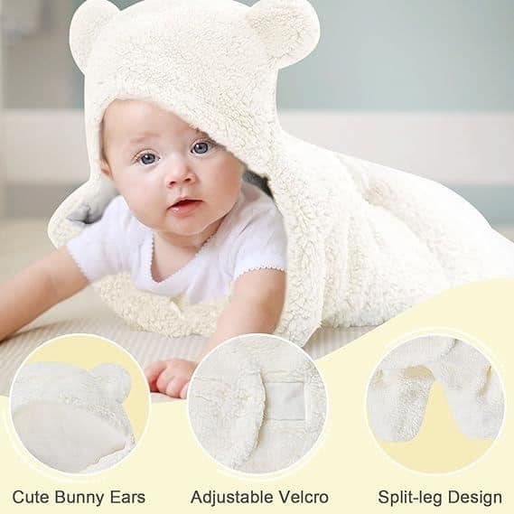 Babyteppe med hette for nyfødte, 0-6 måneder, unisex babyteppe, vintersovepose for nyfødte