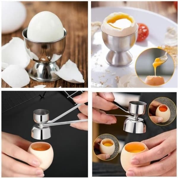 Eggekopp - Rustfritt Stål - Dobbeltsidig Eggåpner - 3 Deler - For Barn - Sølv