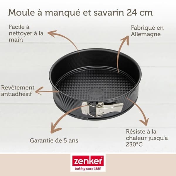 Zenker Sort Metallisk 24 cm Kage- og Savarinform med Dobbelt Bund