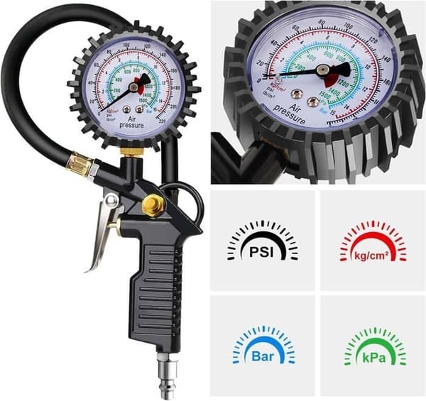 Digital dæktryksmåler, 220PSI multifunktionel dæktryksmålerpistol med 20