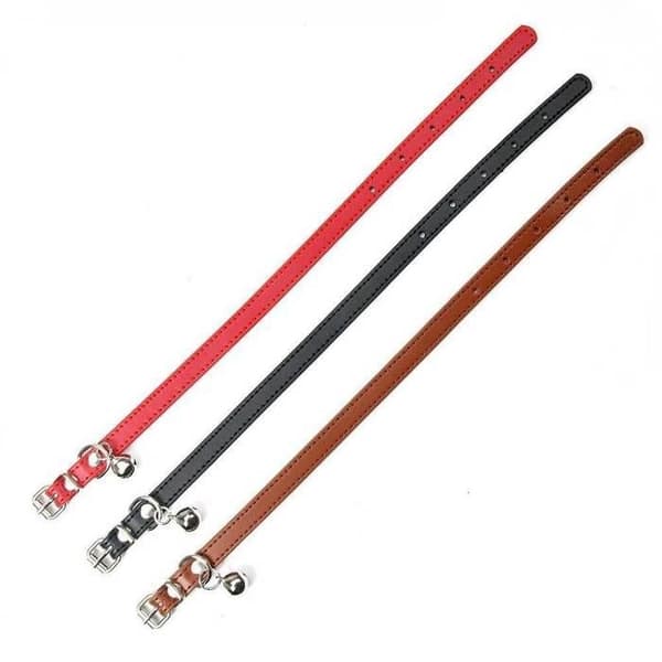 Katthalsband - Ej specificerat - Storlek M - Svart läder - Klocka - Justerbar längd 30-38 cm