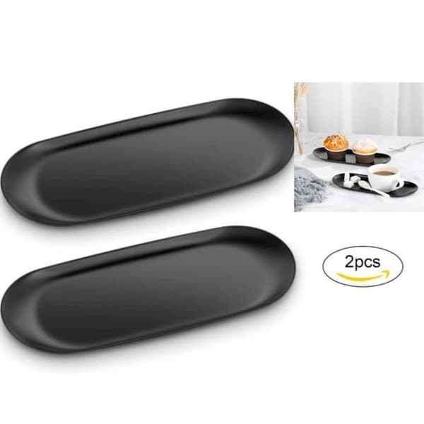 Serveringsfat - Rustfritt stål - Svart - Oval - Sett med 2 - 23 x 9,5 x 1,1 cm
