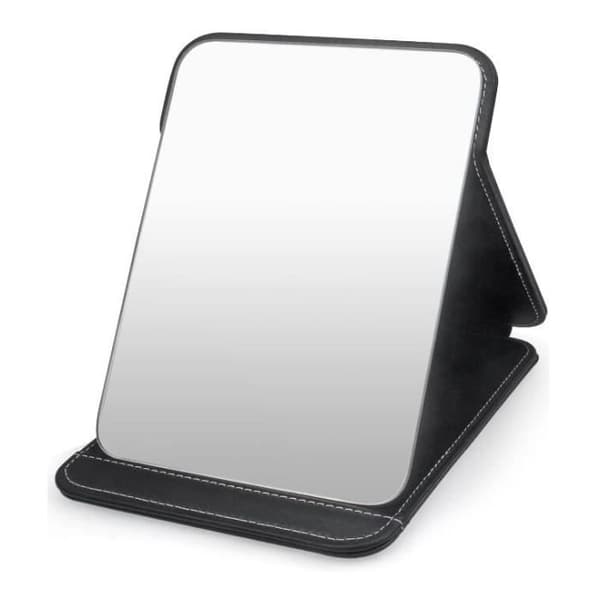Makeupspejl - Bærbart - Foldbart Læderspejl - Sort - 20,5*15,5 cm