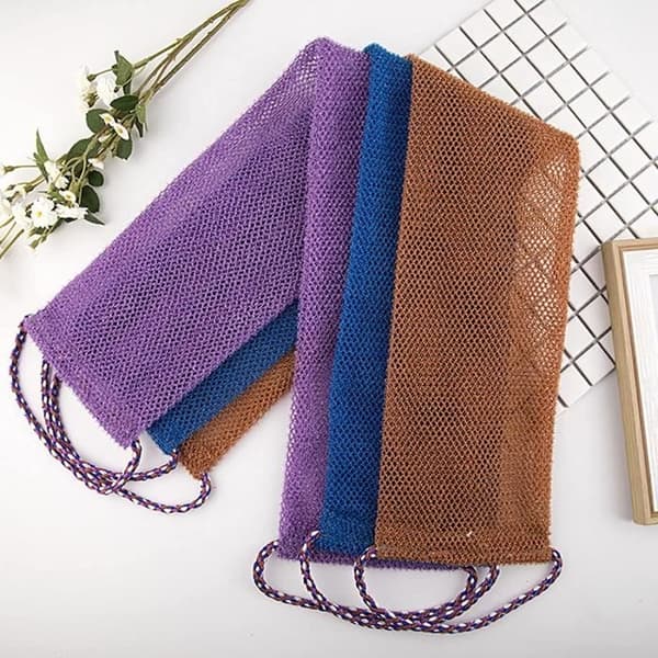 Badsvamp - Duschskrubbset - Lila, Blå och Kaffe - Nylon - 3 delar