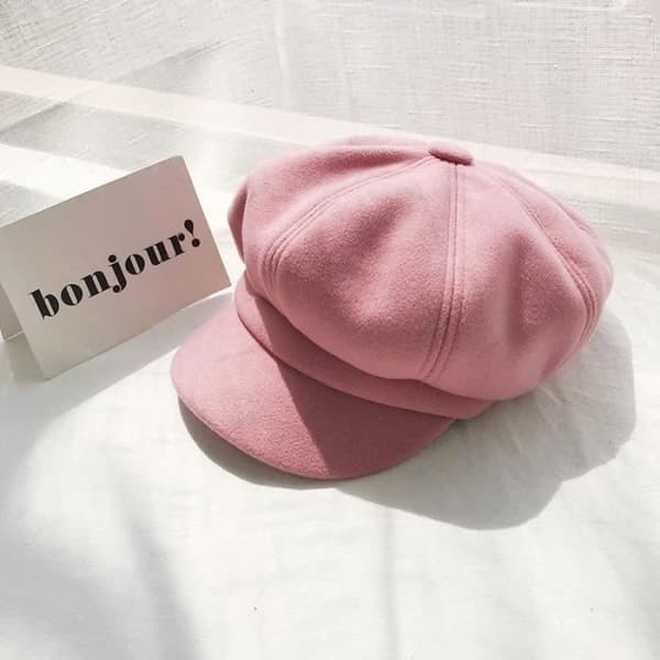 Dame vinterberet åttekantet ull retro rosa lue