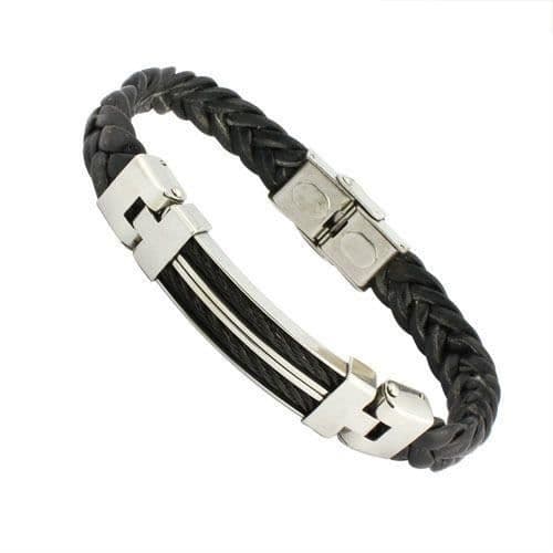 Armband - Rostfritt stål - Herr - 22 cm - Silver - Flätad silikon
