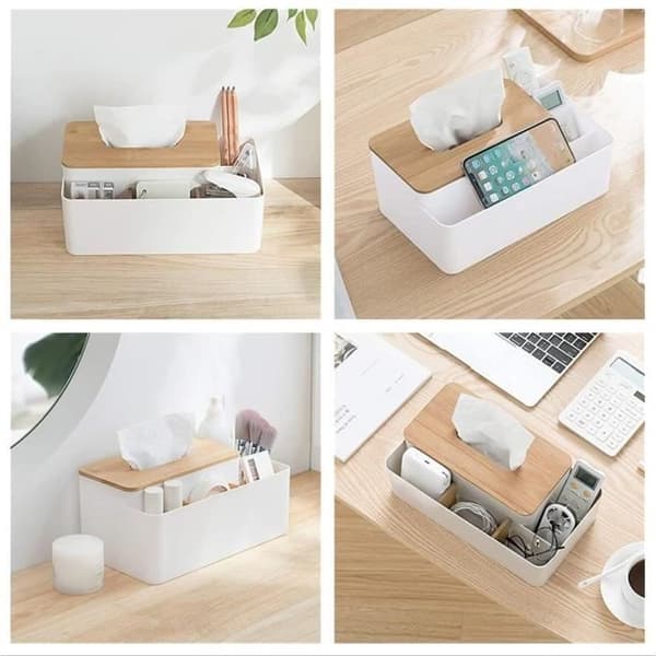 Papperslåda - Ospecificerad - Rektangulär - Vit - PS och bambu - 26,5x15,2x12cm