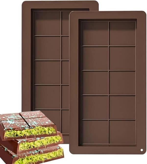Sæt med 2 dybe chokoladebarforme, Silikone chokoladeforme, Chokoladebarforme, Dybe chokoladeforme, Kageform