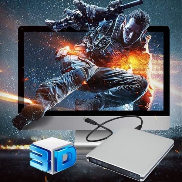 Ekstern 3D USB 3.0 Blu-ray DVD-afspiller, bærbar Blu-ray DVD CD RW-brænder, CD-holder til MacBook OS, Windows 7, 8, 10, Linux