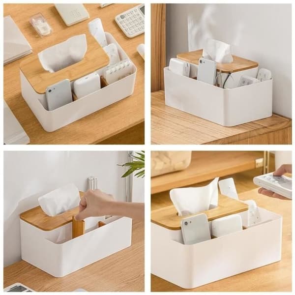 Papperslåda - Ospecificerad - Rektangulär - Vit - PS och bambu - 26,5x15,2x12cm