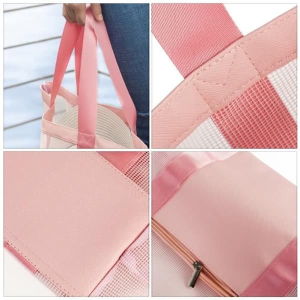 Strandtaske - Noname - Sammenfoldelig - Nylonnet - Lyserød - 33x11x32cm