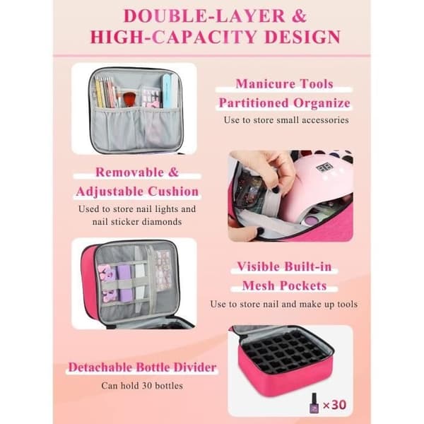 Makeup Kit - Uspecificeret - Dobbelt Lag - Pink - Nylon - 30 Flasker Neglelak