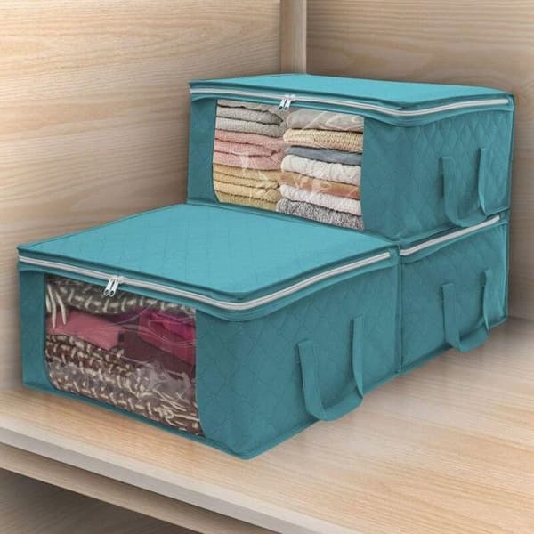 Förvaringslåda - Ej specificerad - Set om 3 - Vikbart tyg - 48x35x20 cm - Grå/blå