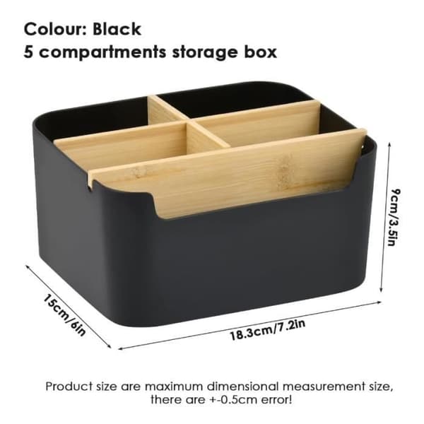 Skrivebordsarrangør - Tre - 5 rom - Svart - Elegant design - Solid konstruksjon