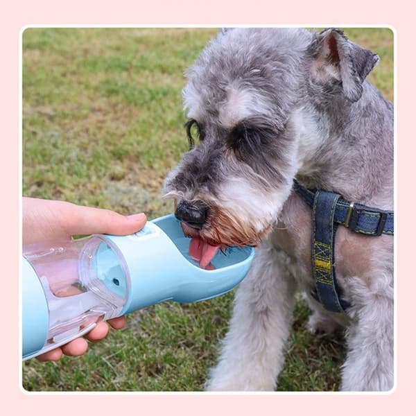 Lækagesikker vandflaskedispenser til hunde med foderdispenser til gåture og rejser