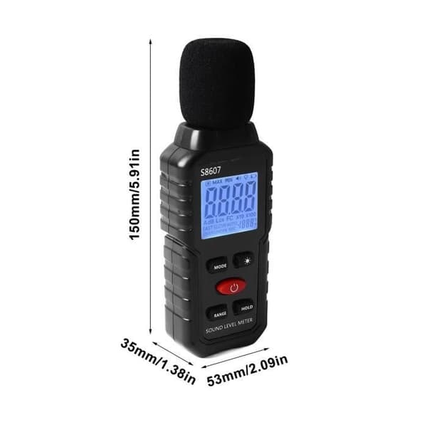 PWSHYMI S8607 Lydniveaumåler - Præcis sensor - Baggrundsbelyst LCD-skærm - Vindtæt design