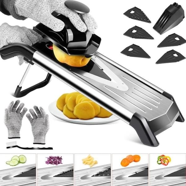 Professionel køkkenmandoline - MASTERTOP - Rustfrit stål - 5 V-formede blade - Skæring og julienne