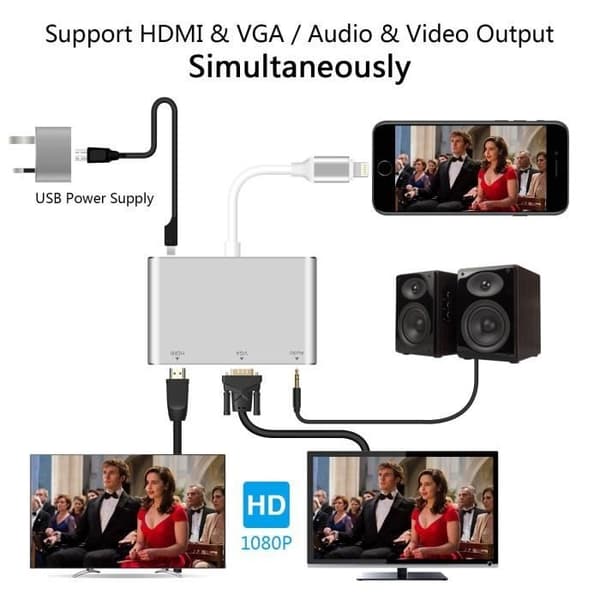 Lightning – Digital AV-adapter, HDMI- och VGA- samt ljudadapter för iPhone och iPad